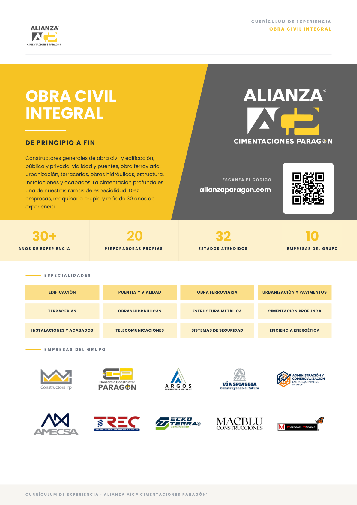 Portada del currículum de Alianza: obra civil integral